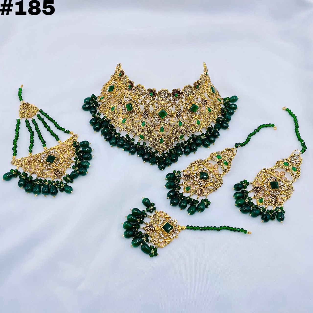 New Gold Plated Bridal Collar Set +Earings +Bindia +Jhummar