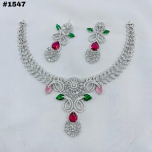 New American Diamond Zircon Round Set +Earings