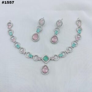 New American Diamond Zircon Round Set +Earings