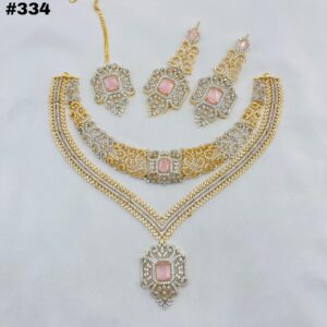 New American Diamond Zircon Double Layer Set +Earings +Bindia