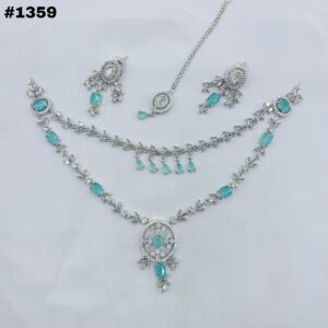 New American Diamond Zircon Double Layer Round Set +Earings +Bindia