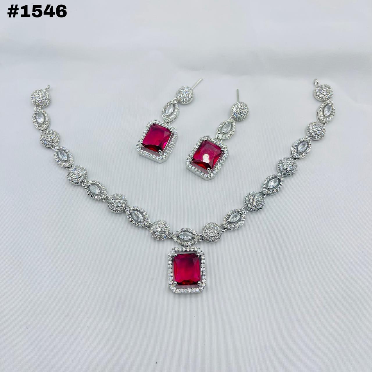 New American Diamond Zircon Round Set +Earings