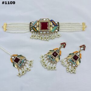 New Beautiful Designer Choker Set +Earings +Bindia