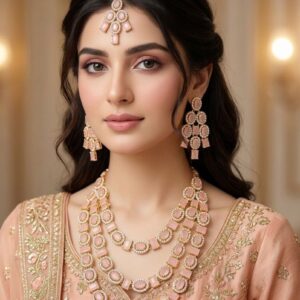 New Beautiful Designer 3 Layer Bridal Round Set +Earings +Bindia