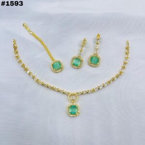 New American Diamond Zircon Round Set +Earings +Bindia