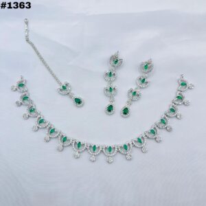 New American Diamond Zircon Round Set +Earings +Bindia