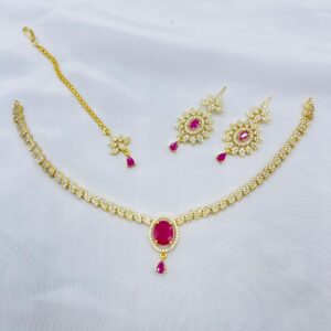 New Beautiful American Diamond Zircon Round Set +Earings +Bindia