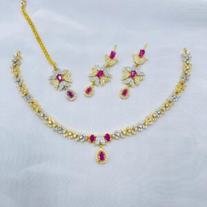 New American Diamond Zircon Round Set +Earings +Bindia
