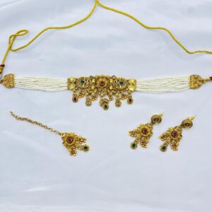 New Native Designer Rajwari Choker Set +Earings +Bindia