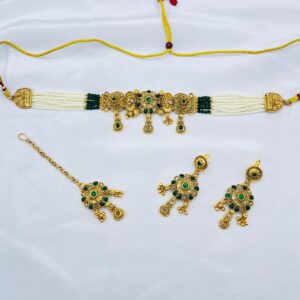 New Beautiful Designer Rajwari Choker Set +Earings +Bindia
