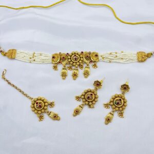 New Beautiful Designer Rajwari Choker Set +Earings +Bindia