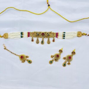New Beautiful Designer Rajwari Choker Set +Earings +Bindia