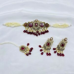 New Beautiful Designer 3D Hand Made Turkish Choker Set +Earings +Bindia